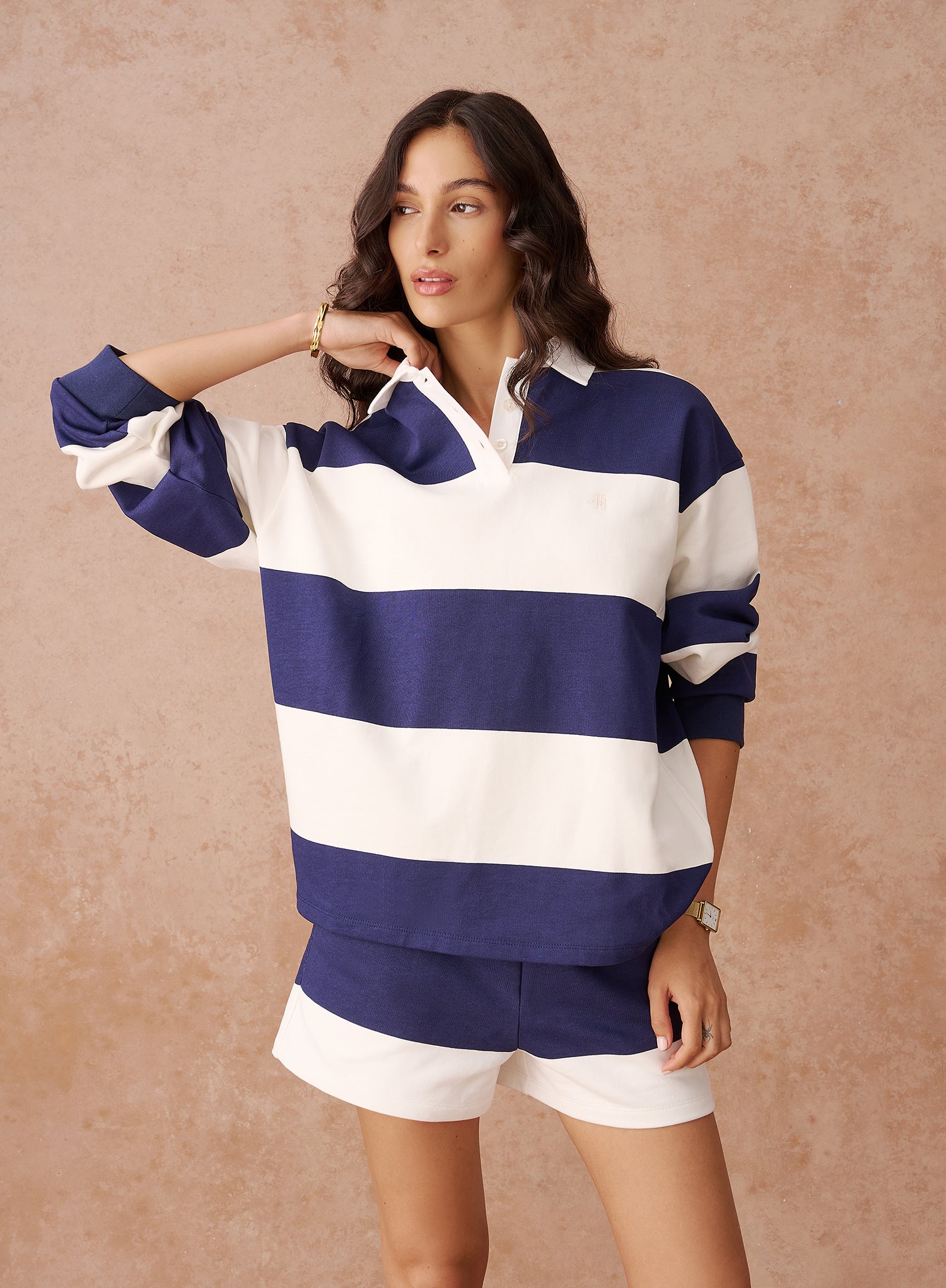 Navy And White Stripe Rugby Top